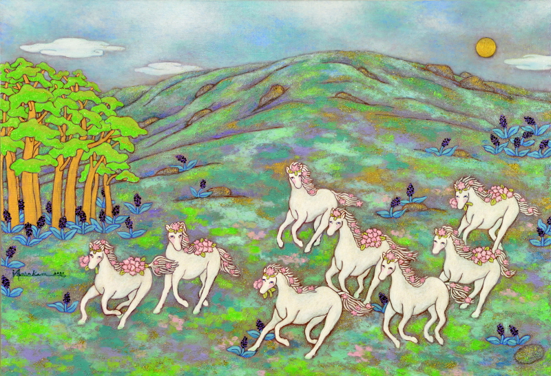 2. 꽃향기 날리며2/ 여름의 푸른 초원을 경쾌함으로 자신있게 달리는 말무리를 그림 2. 꽃향기 날리며2/ 여름의 푸른 초원을 경쾌함으로 자신있게 달리는 말무리를 그림