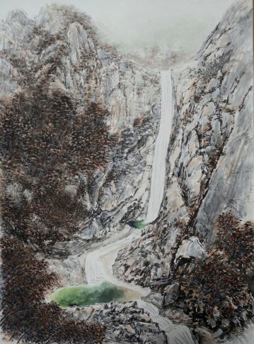 구룡폭-이미지화 작업할때가 많지만 사진을 참고로 작업할때도있다. 금강산 구룡폭포의 가을풍경을 그린 수묵담채화 이다. 구룡폭-이미지화 작업할때가 많지만 사진을 참고로 작업할때도있다. 금강산 구룡폭포의 가을풍경을 그린 수묵담채화 이다.