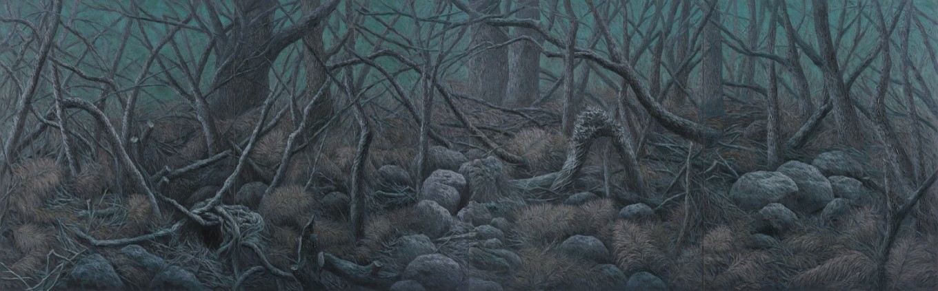 어스름 속_숲 227.3x727.2cm,(4ea) oil on canvas, 2016