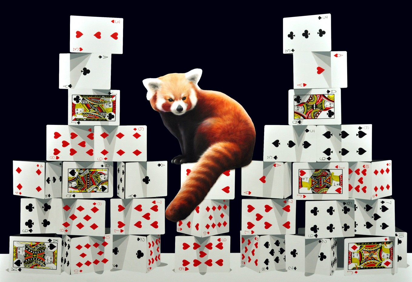 Card tower-lasser panda_162.2x112.1cm oil on canvas 2016