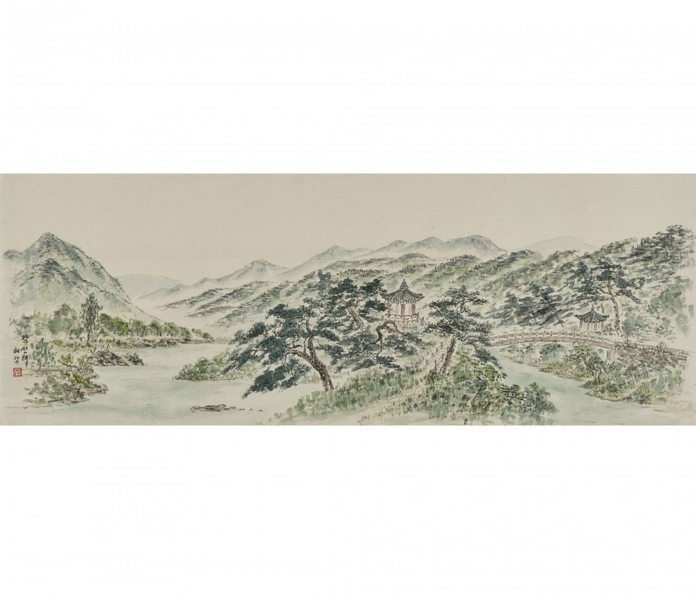 강선대 95×35cm 한지에 수묵담채