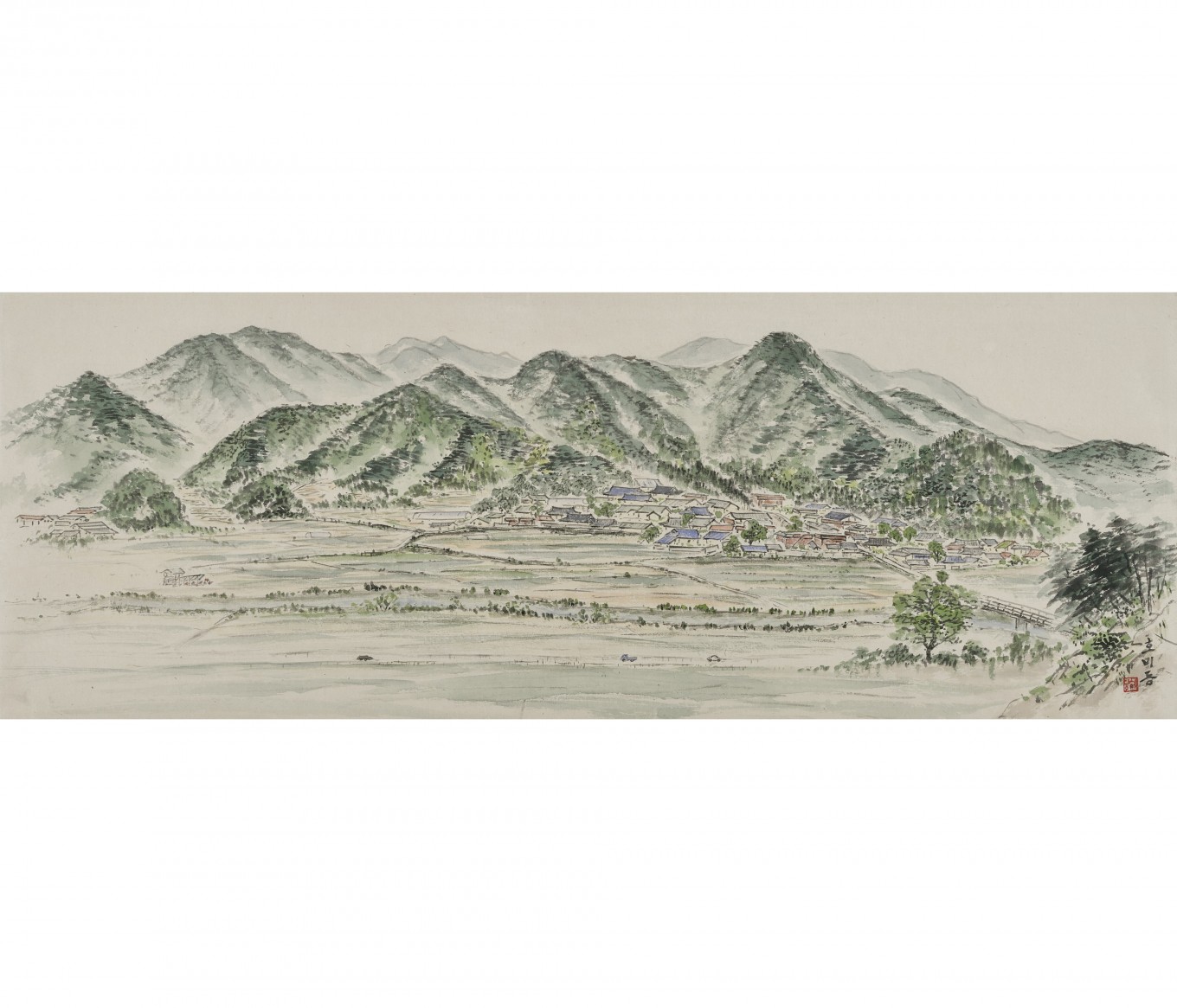 호미동 35x95cm 한지에 수묵담채