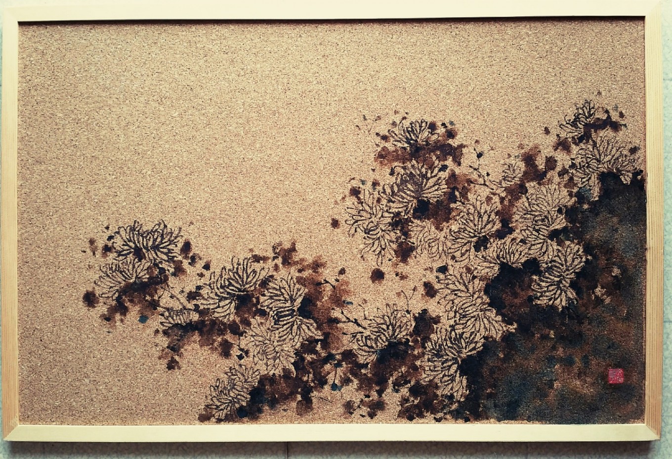 국화, 50cm  x 35cm, 먹과 혼합재료, 캔버스에 그림