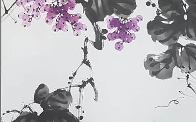 포도,62cm x 160cm, 화선지에 먹과 물감, 2021