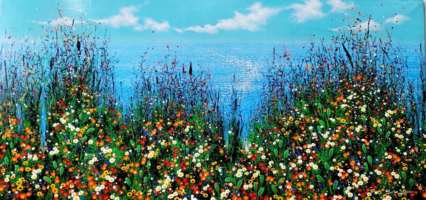  이브의 바다 #11, 162x80.3cm(100호 변형), Acrylic on hanji, 2021