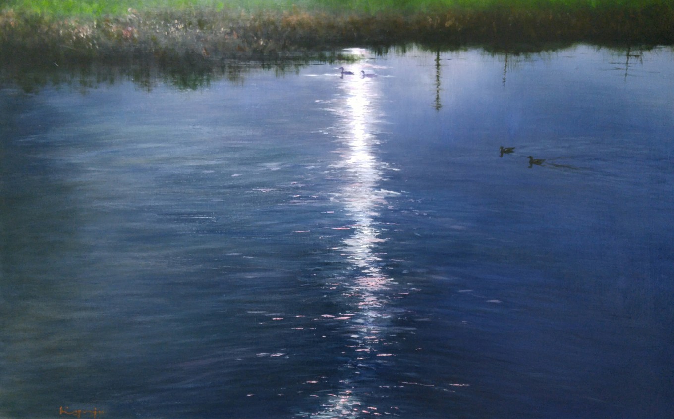 moment 소리없이 얕게 흘러가는 냇물과 오리가 일으키는 물결들의 순간을 표현해 보았다.